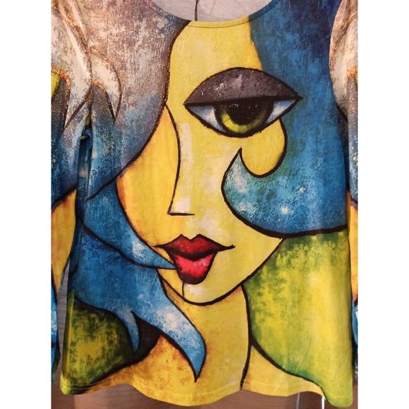 Nwt Women's Noracora Vibrant Colorful Art Front & Back Print Blouse Small - Picture 3 of 8